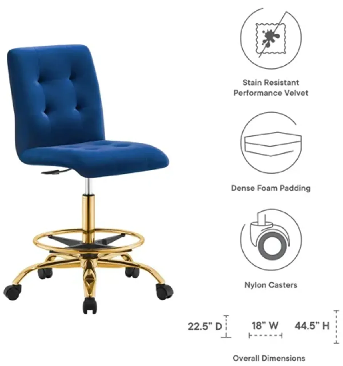 Prim Armless Performance Velvet Drafting Chair by Modway