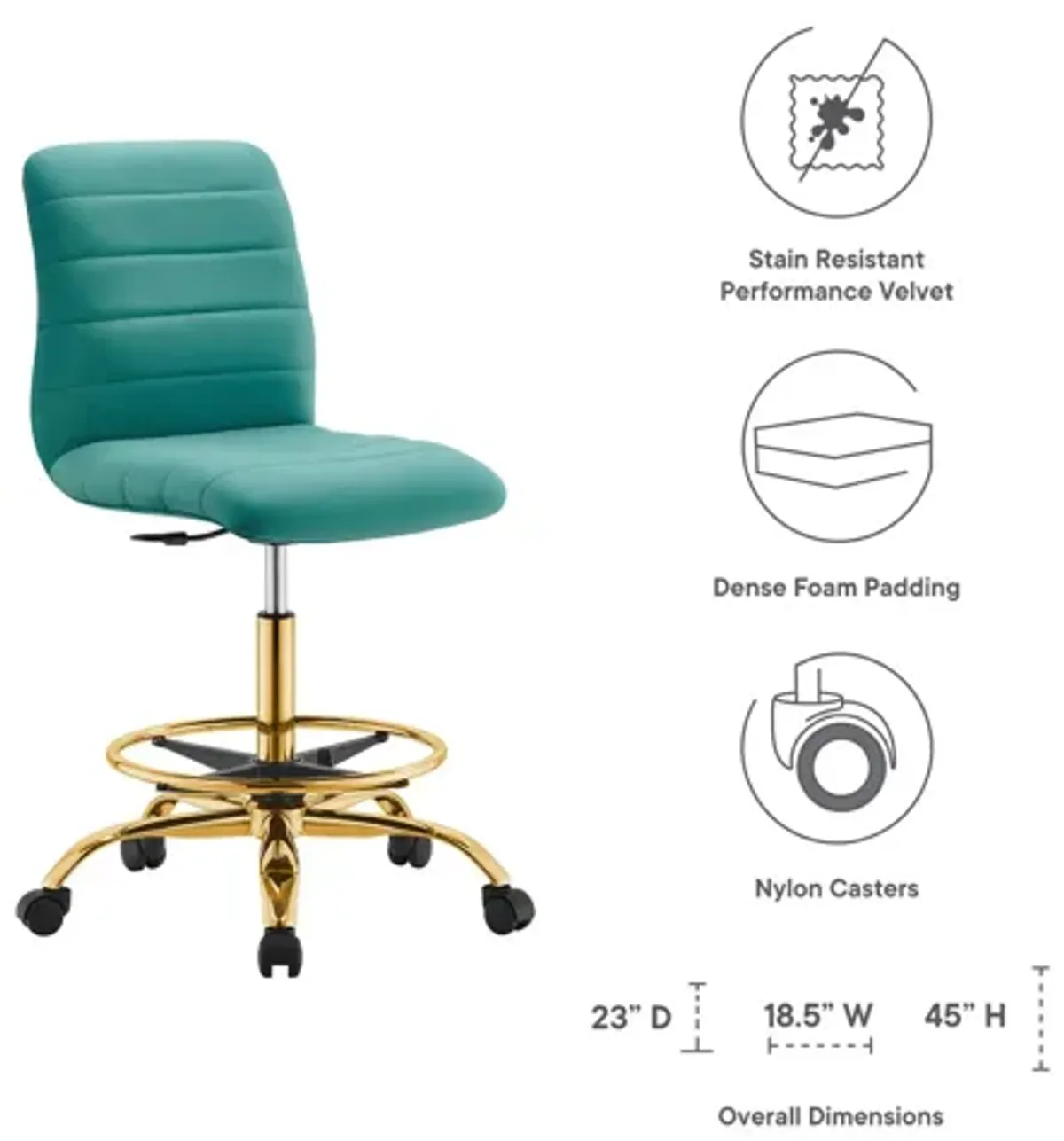 Ripple Armless Performance Velvet Drafting Chair by Modway