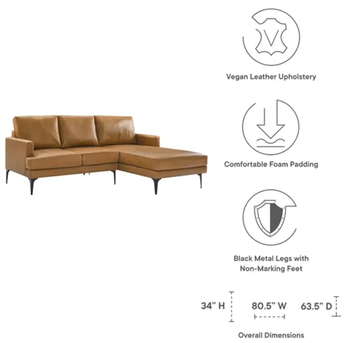 Evermore Right-Facing Vegan Leather Sectional Sofa by Modway