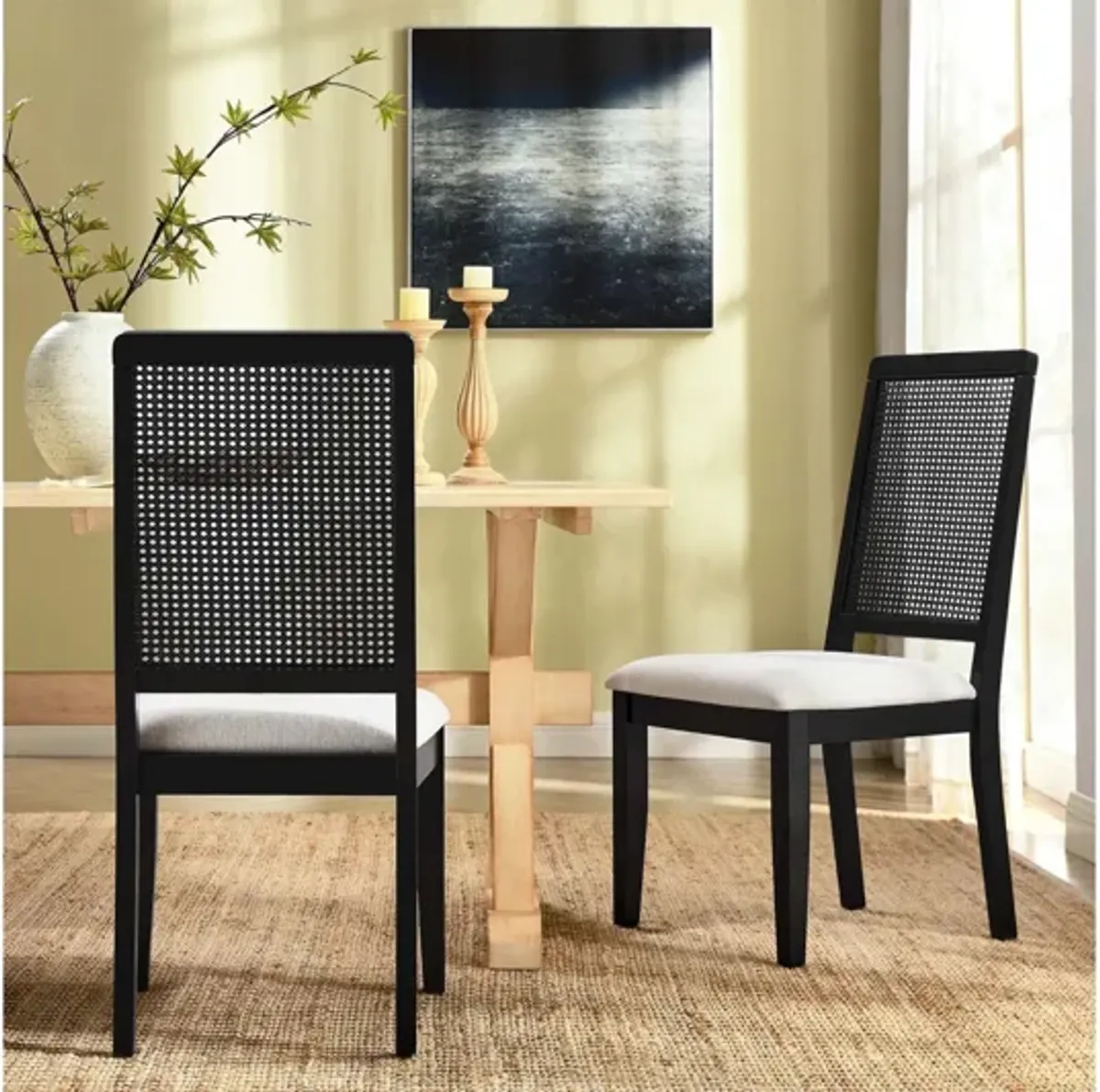 Arlo Faux Rattan and Wood Dining Side Chairs Set of 2