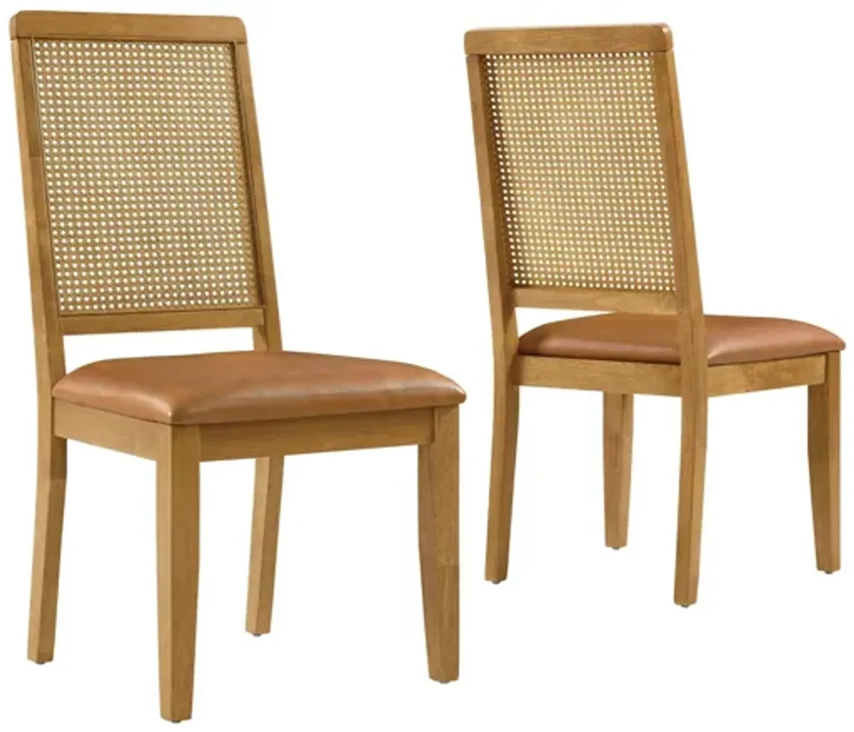 Arlo Vegan Leather Upholstered Faux Rattan and Wood Dining Side Chairs Set of 2