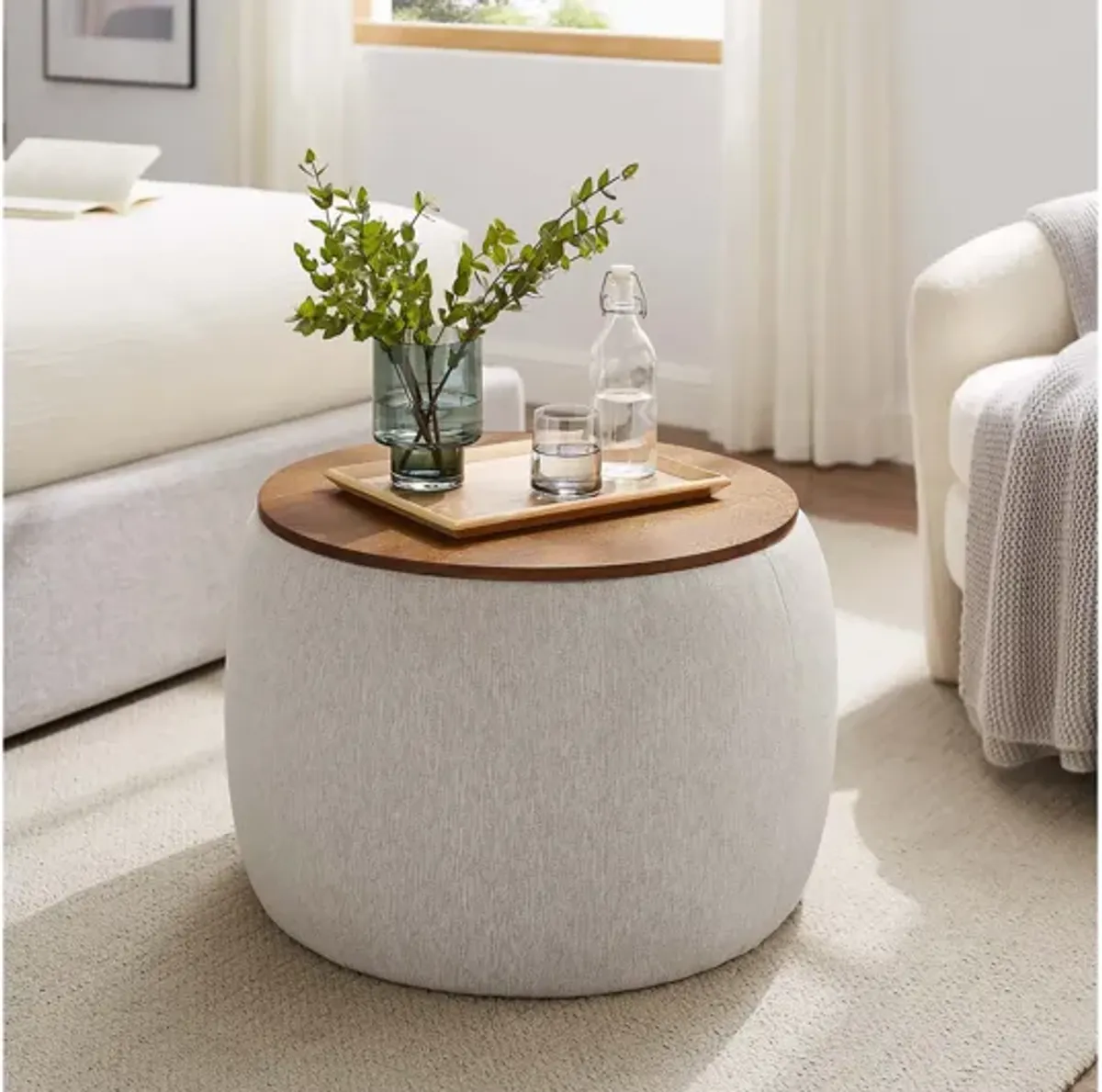 Perla Woven Heathered Fabric Upholstered Storage Ottoman