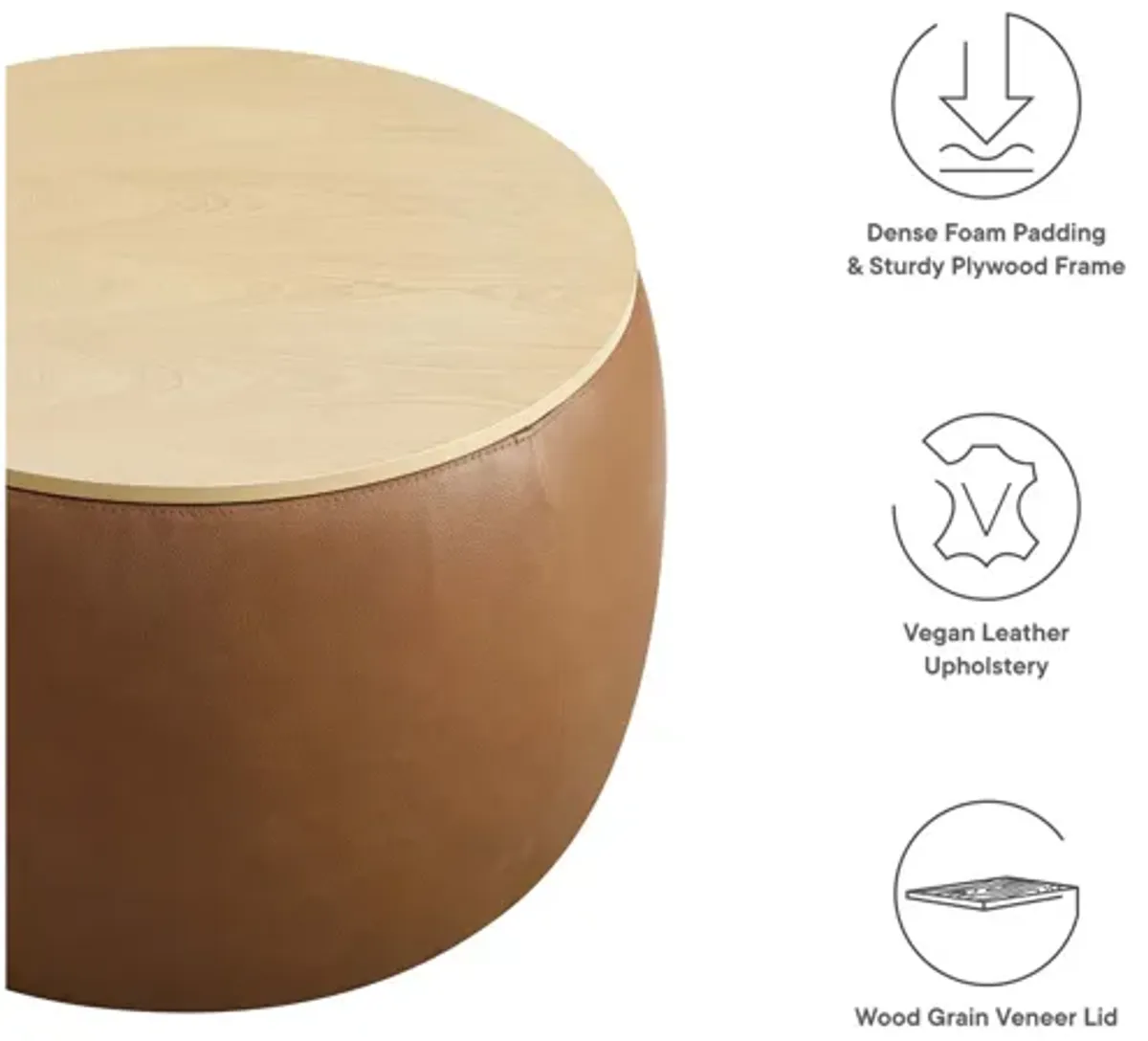 Perla Round Vegan Leather Storage Ottoman