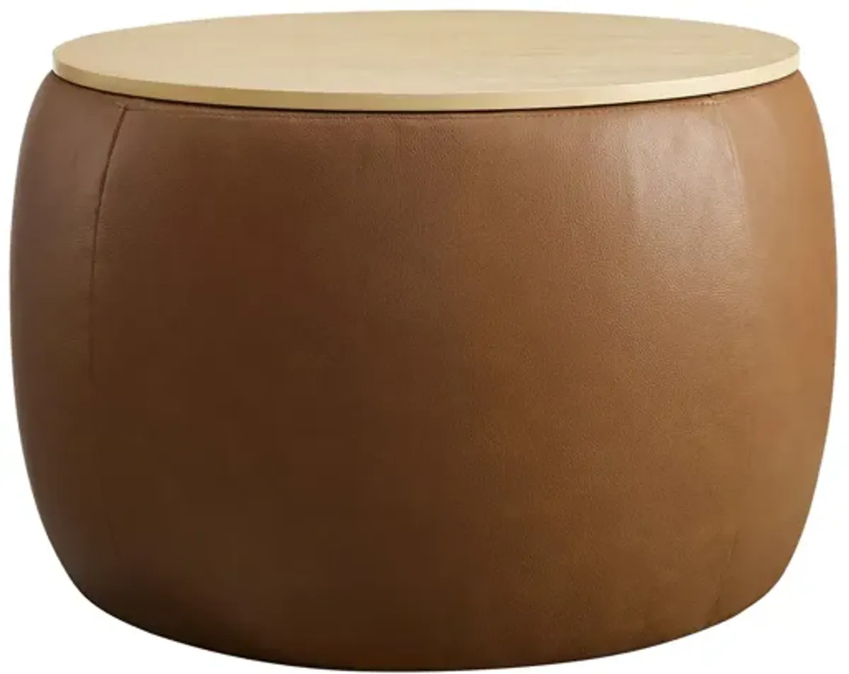 Perla Round Vegan Leather Storage Ottoman