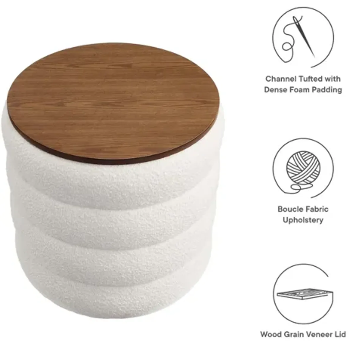 Mezzo Round Boucle Fabric Storage Ottoman