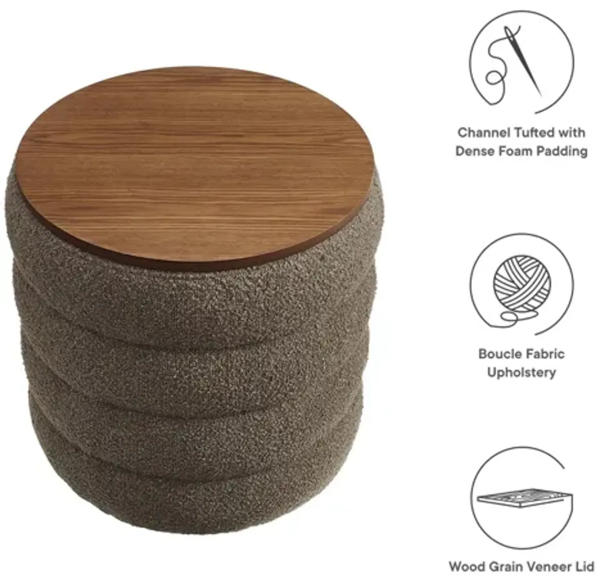 Mezzo Round Boucle Fabric Storage Ottoman