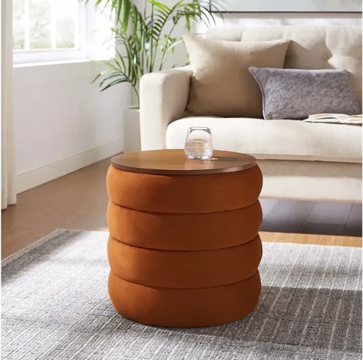 Mezzo Round Performance Velvet Storage Ottoman