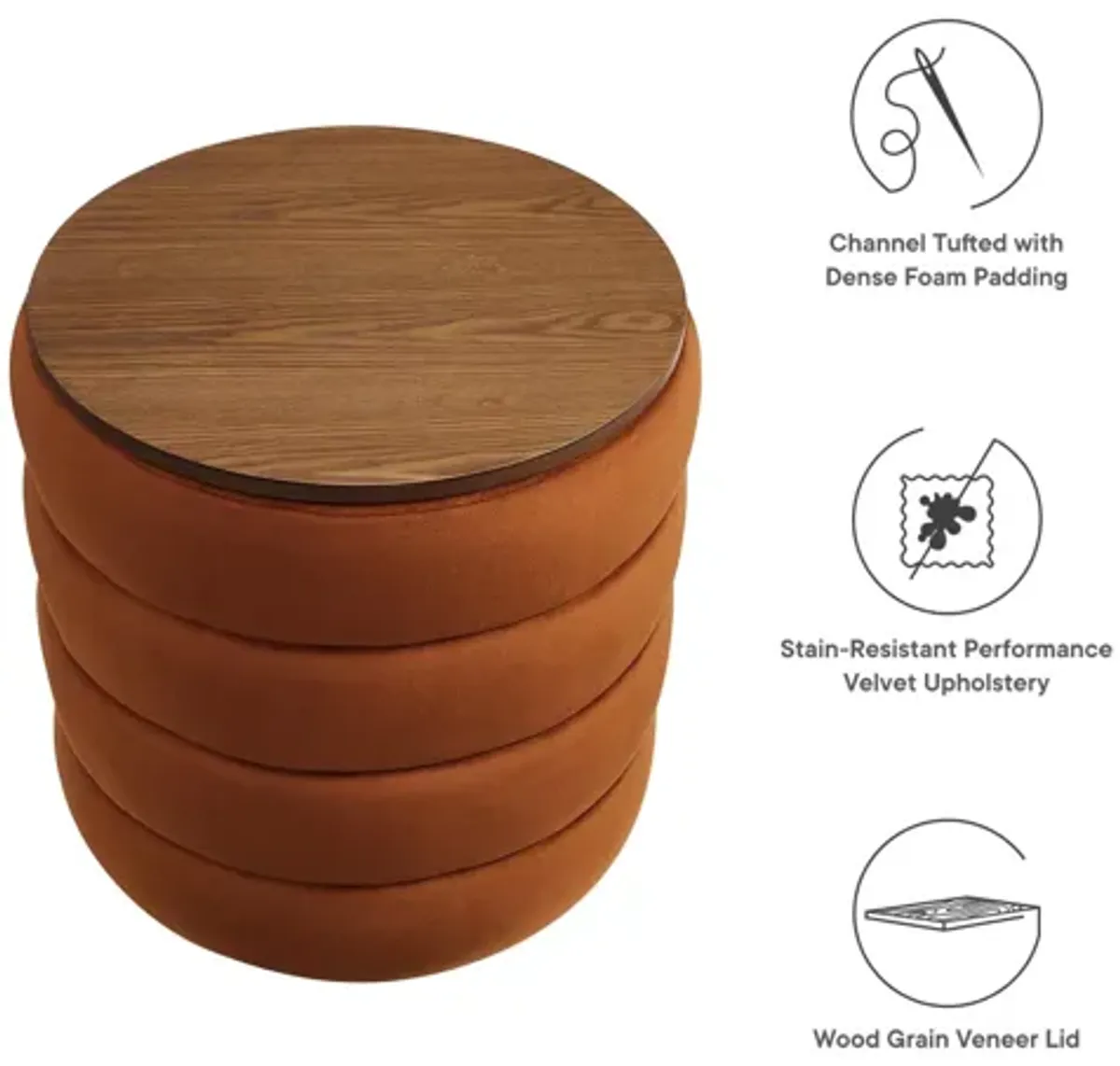 Mezzo Round Performance Velvet Storage Ottoman