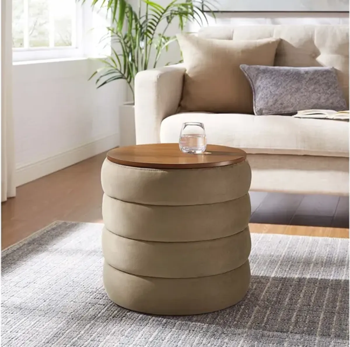 Mezzo Round Performance Velvet Storage Ottoman