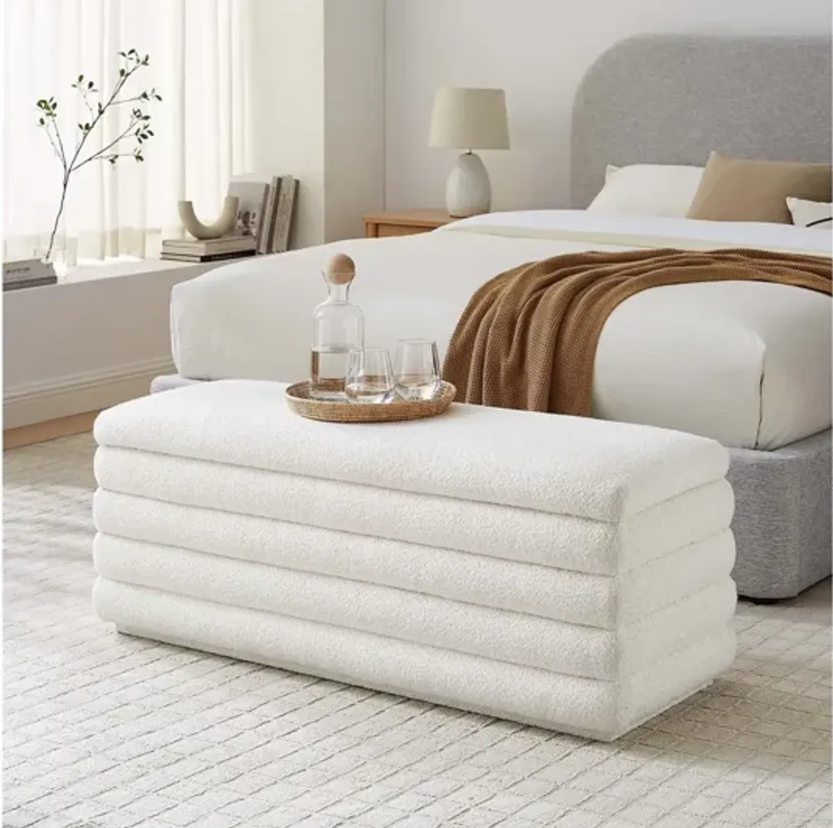 Mezzo Boucle Upholstered Storage Bench