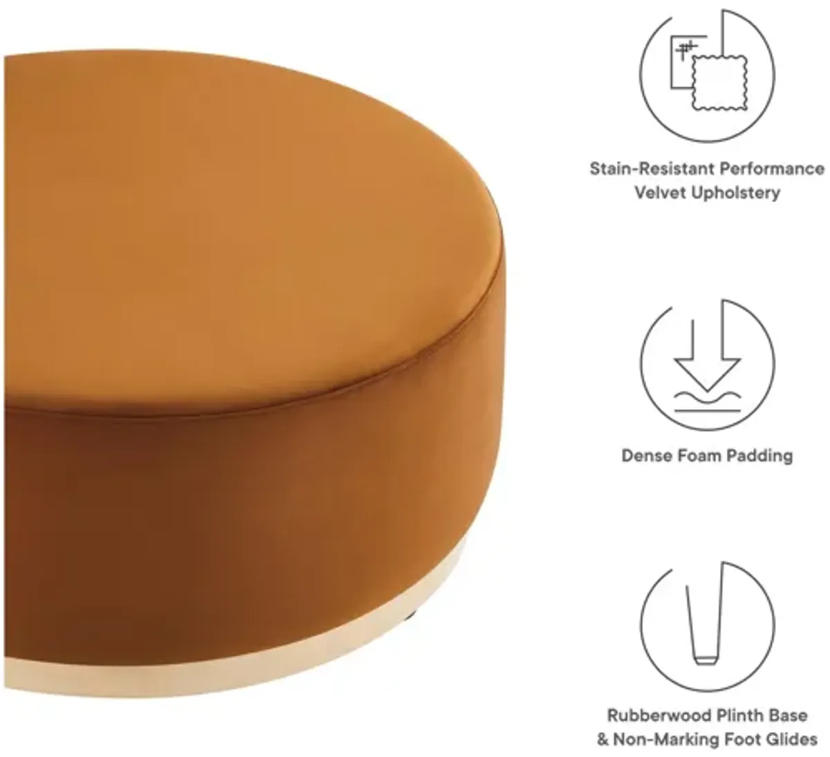 Tilden Large 38" Round Performance Velvet Upholstered Ottoman