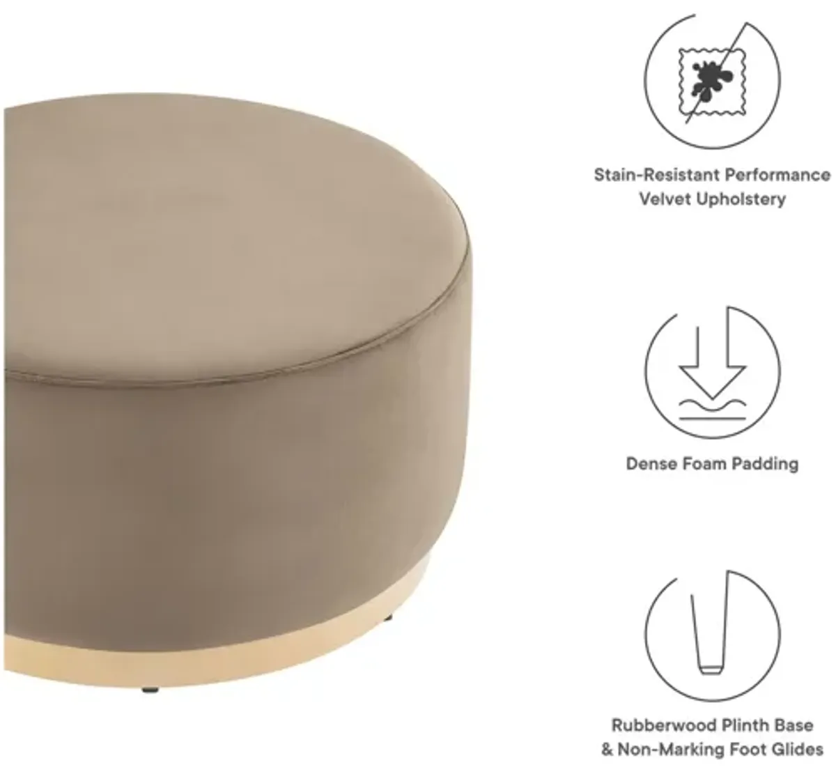 Tilden Large 29" Round Performance Velvet Upholstered Ottoman