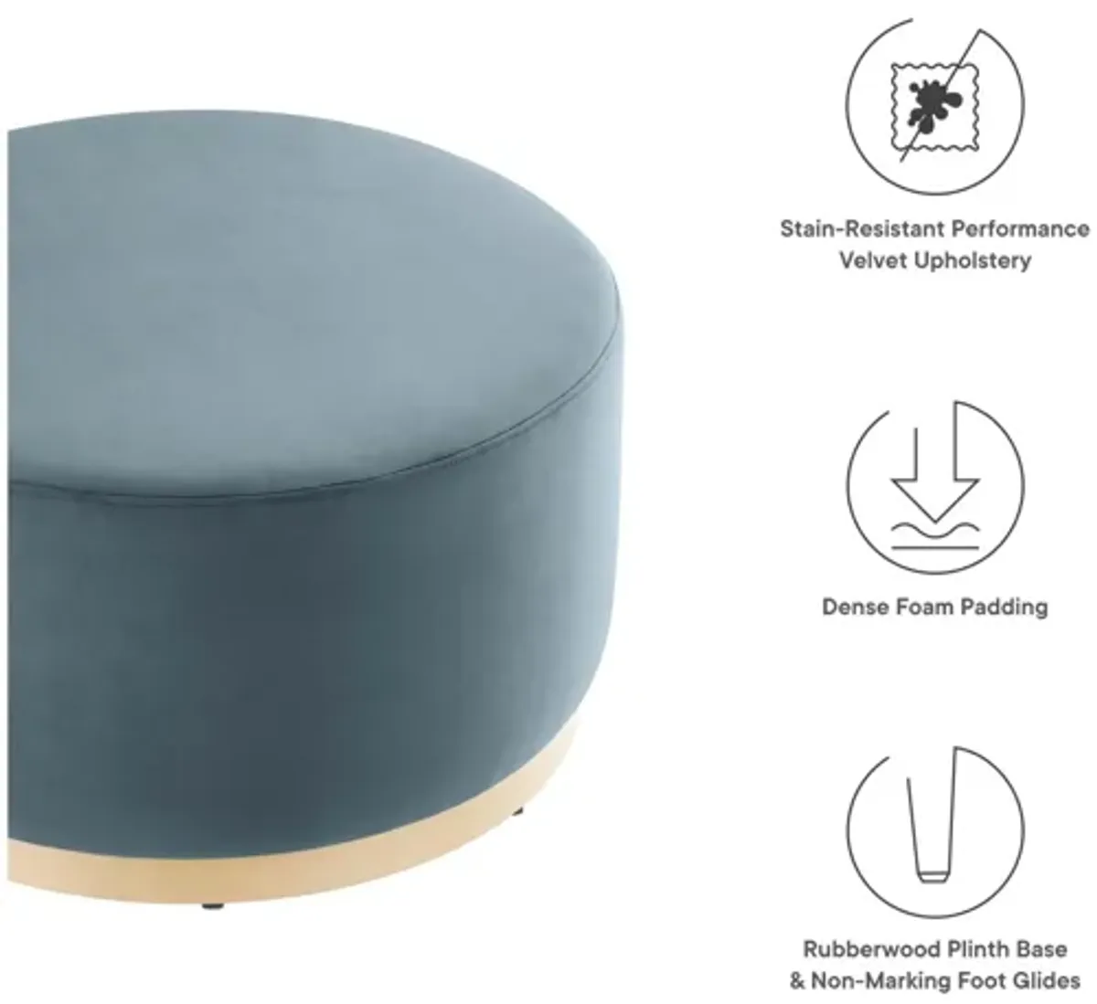 Tilden Large 29" Round Performance Velvet Upholstered Ottoman