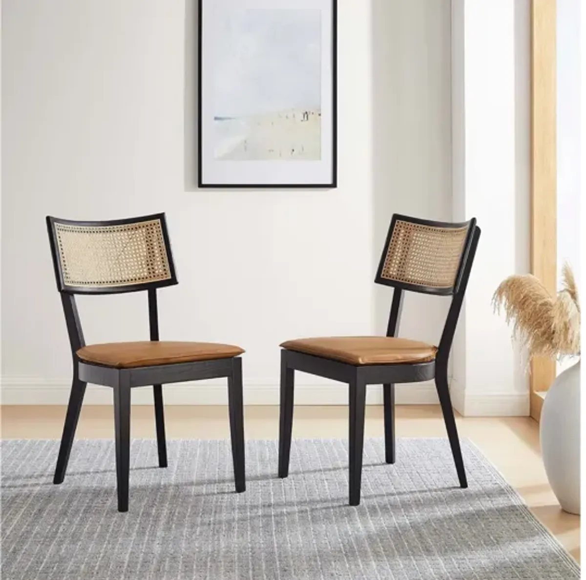 Caledonia Vegan Leather Upholstered Wood Dining Chairs Set of 2