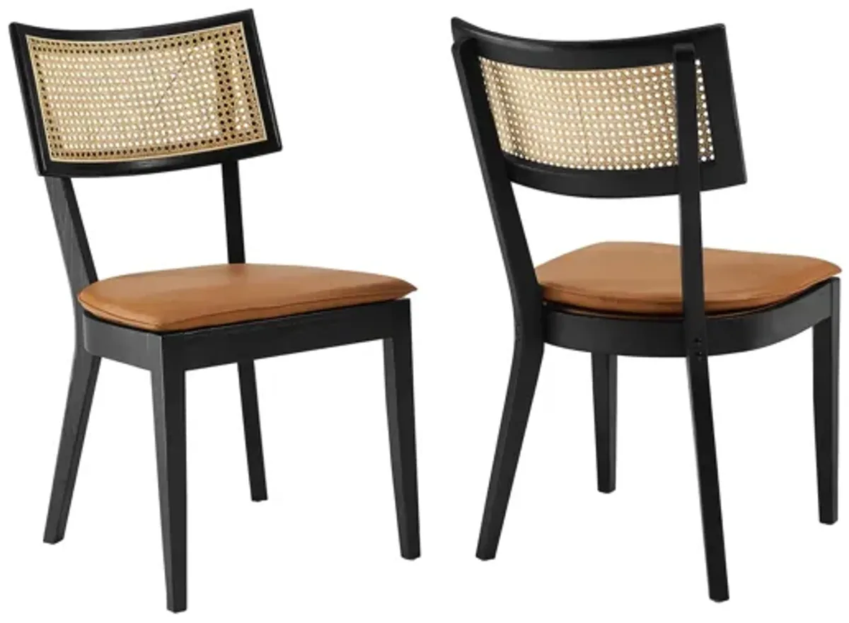 Caledonia Vegan Leather Upholstered Wood Dining Chairs Set of 2