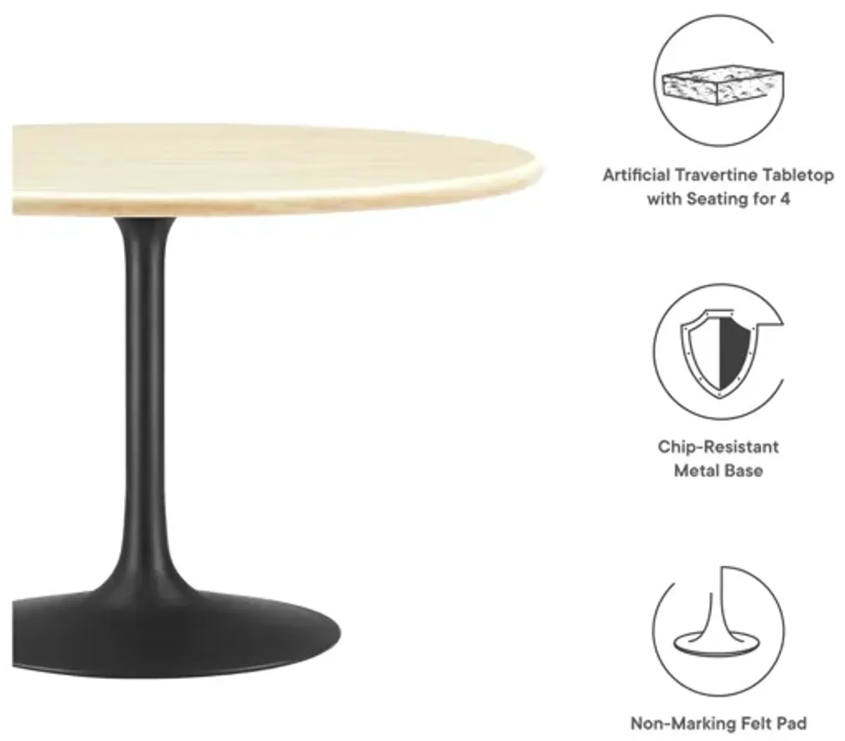 Lippa 48" Round Artificial Travertine Dining Table