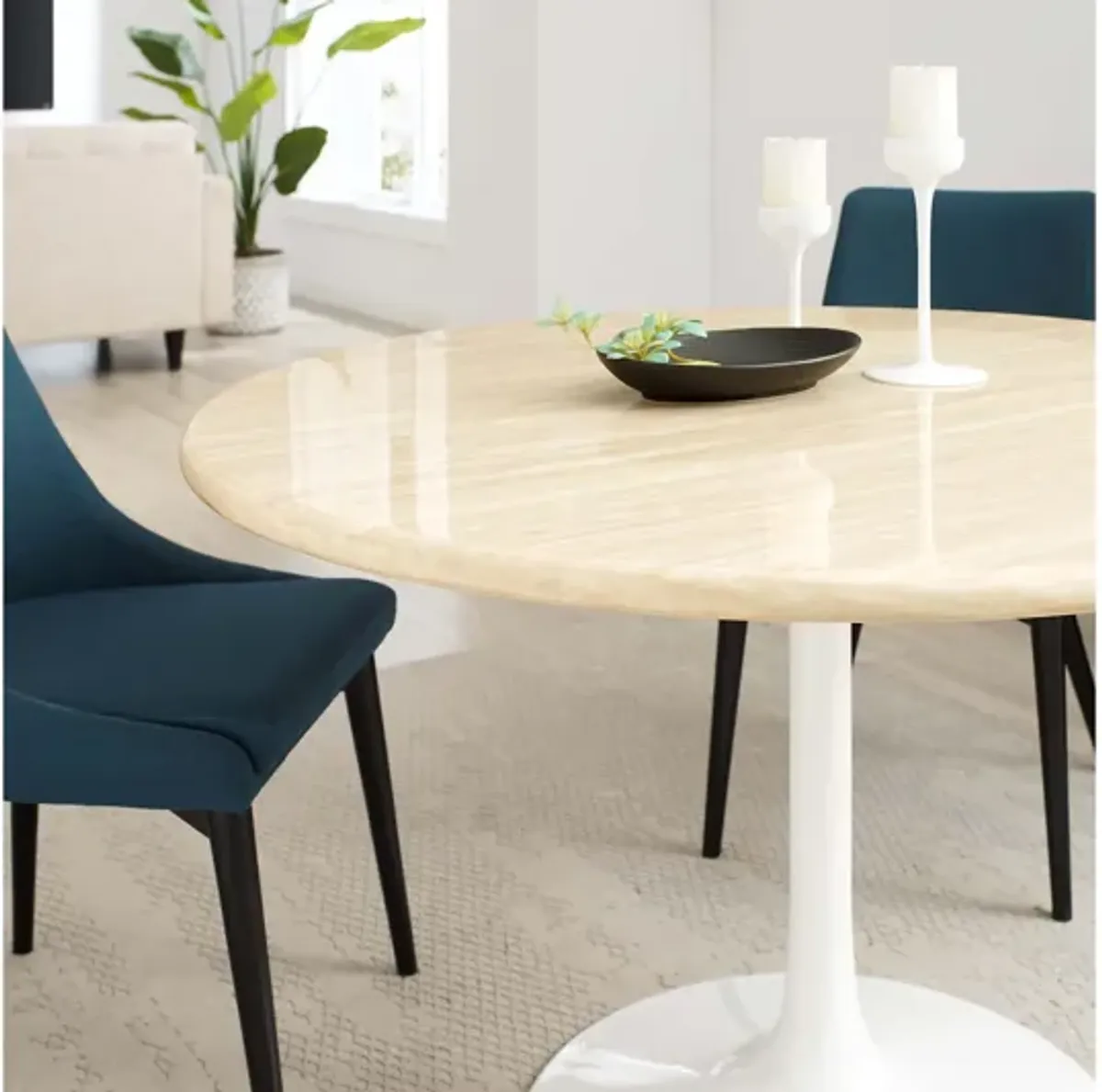 Lippa 48" Round Artificial Travertine Dining Table