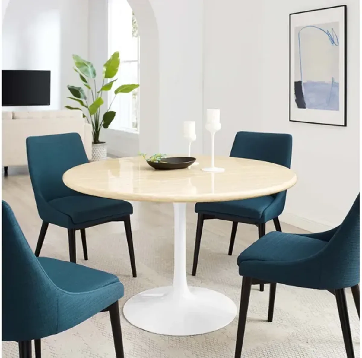 Lippa 48" Round Artificial Travertine Dining Table