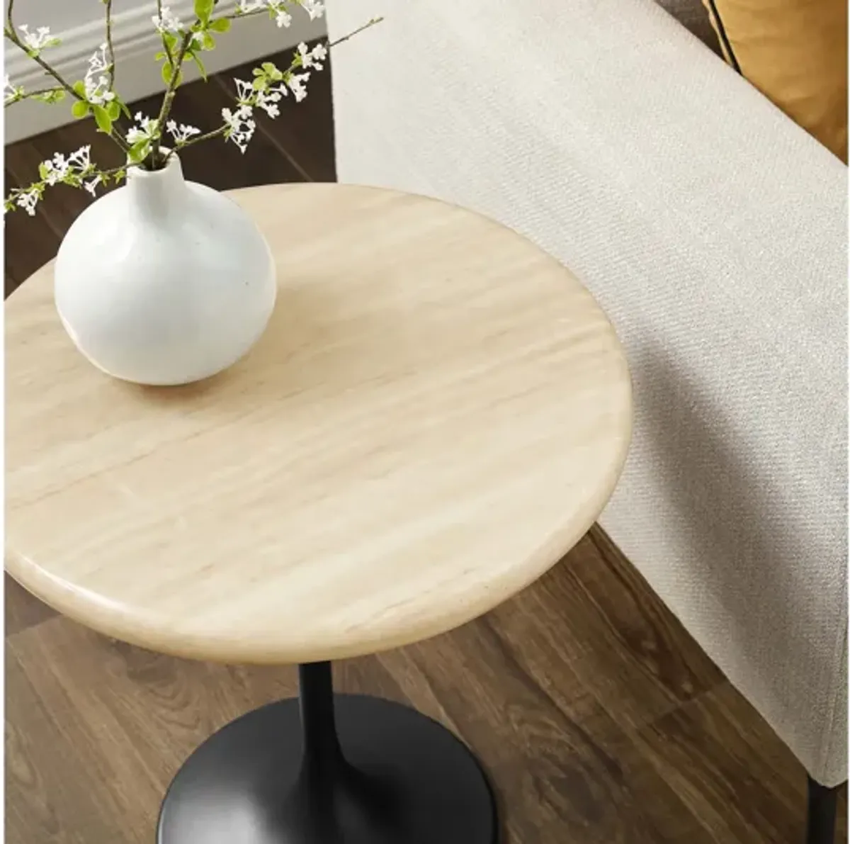 Lippa 20" Round Artificial Travertine Side Table