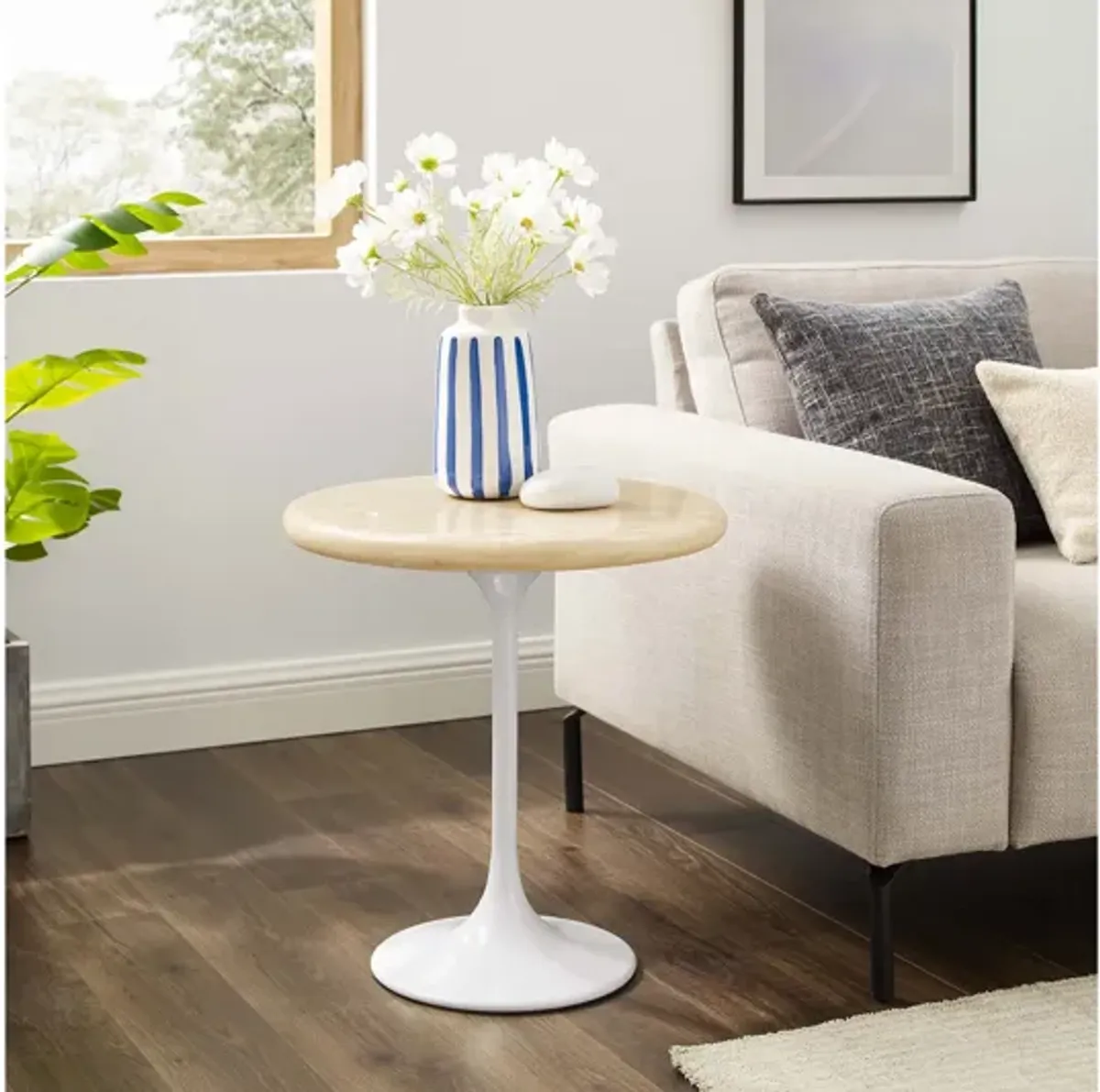 Lippa 20" Round Artificial Travertine Side Table