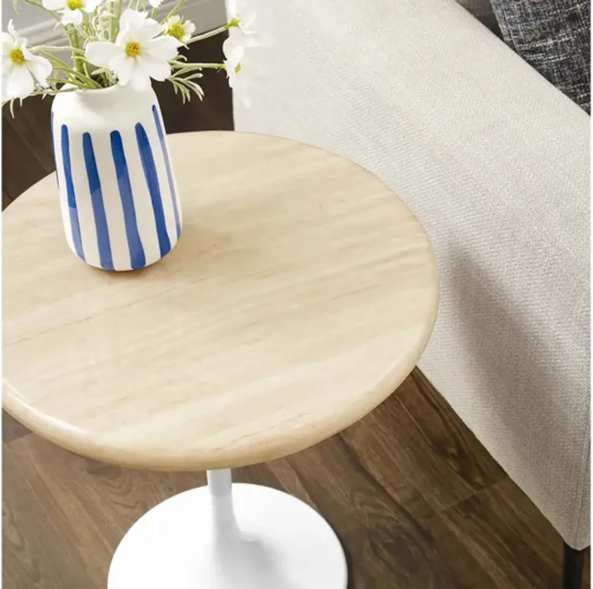 Lippa 20" Round Artificial Travertine Side Table