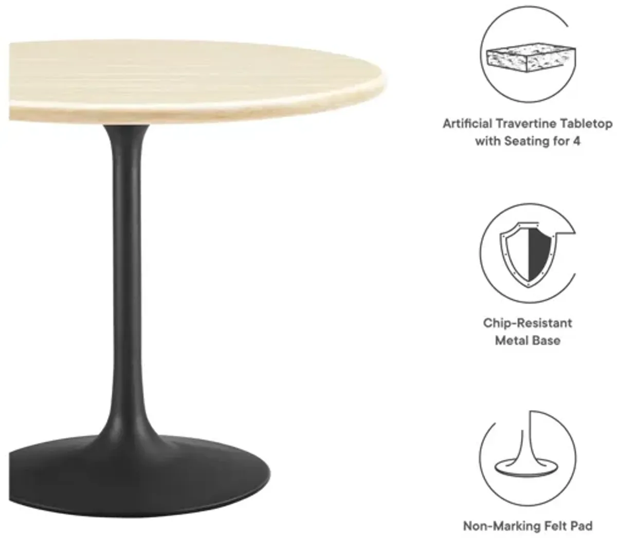 Lippa 36" Round Artificial Travertine Dining Table