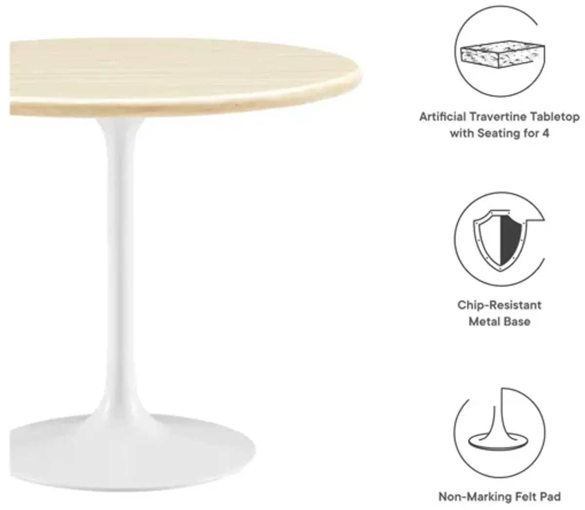 Lippa 36" Round Artificial Travertine Dining Table