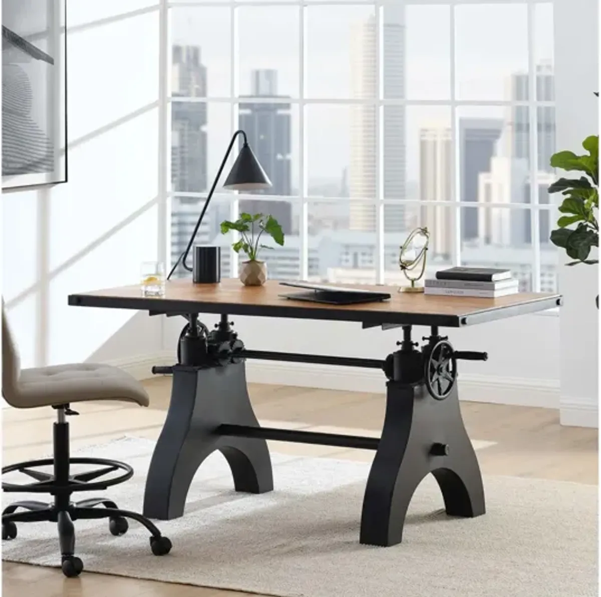 Genuine 60" Crank Adjustable Height Dining Table and Computer Desk