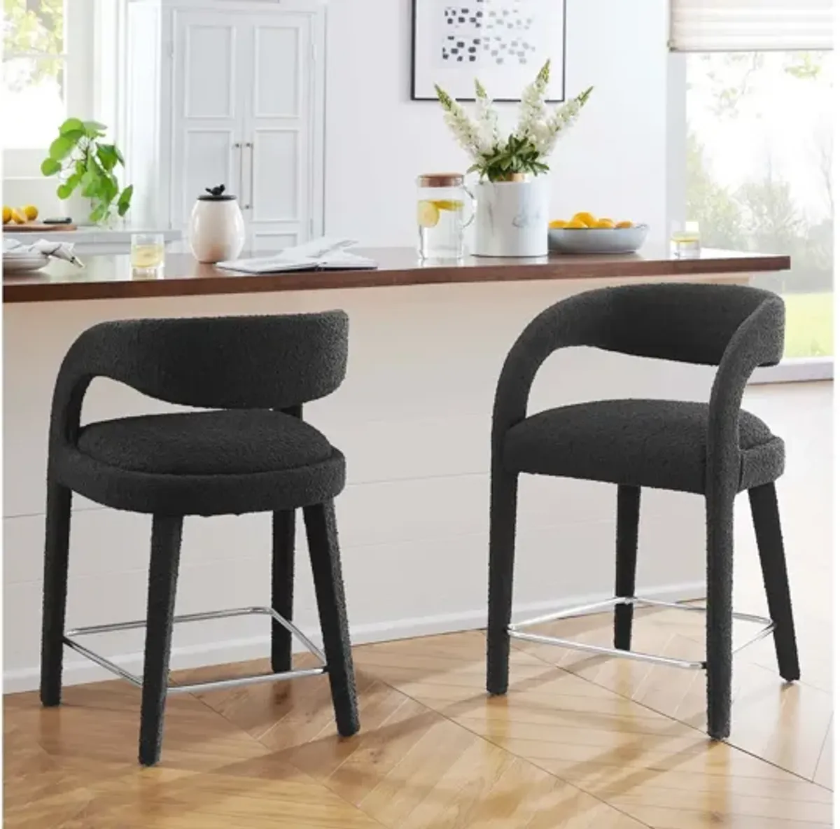 Pinnacle Boucle Upholstered Counter Stool Set of 2