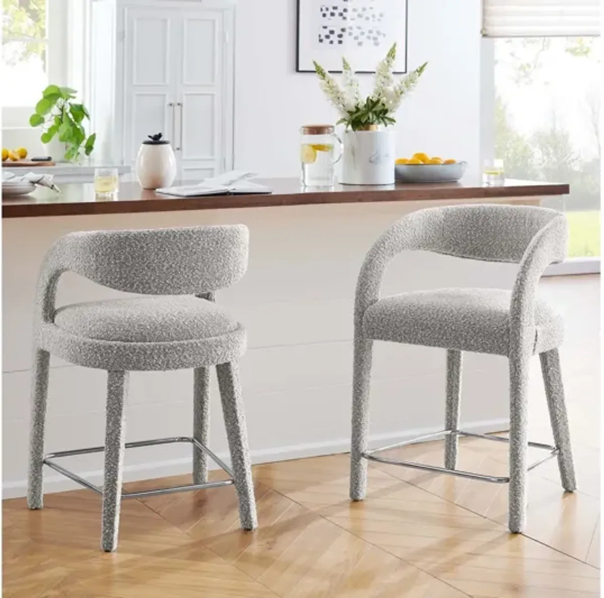 Pinnacle Boucle Upholstered Counter Stool Set of 2