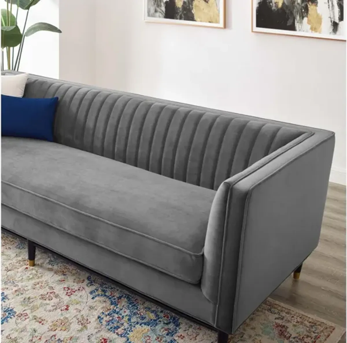 Devote Channel Tufted Performance Velvet Sofa