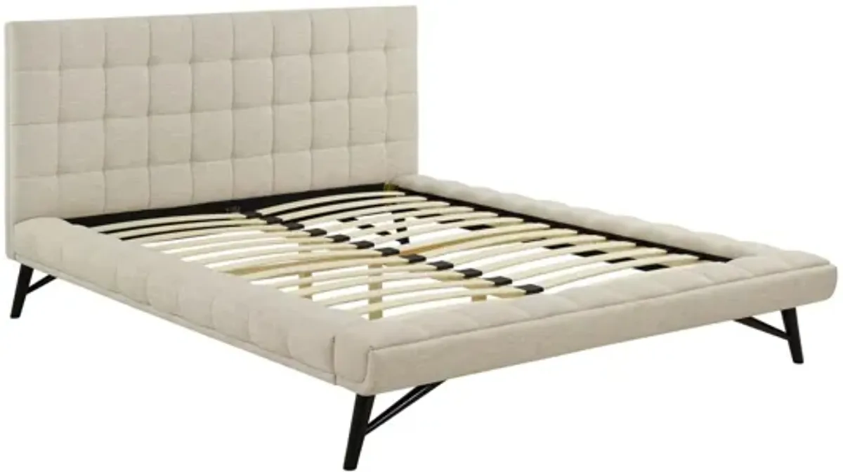 Julia Biscuit Tufted Upholstered Fabric Queen Platform Bed