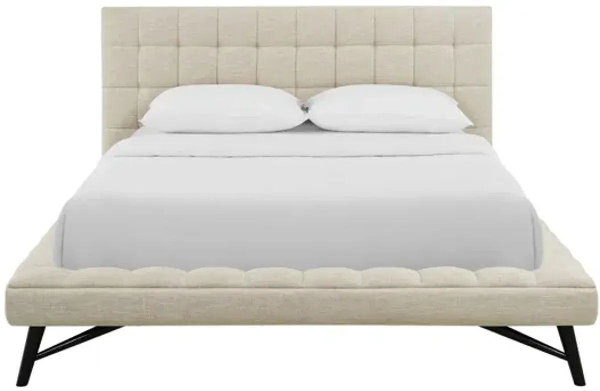 Julia Biscuit Tufted Upholstered Fabric Queen Platform Bed