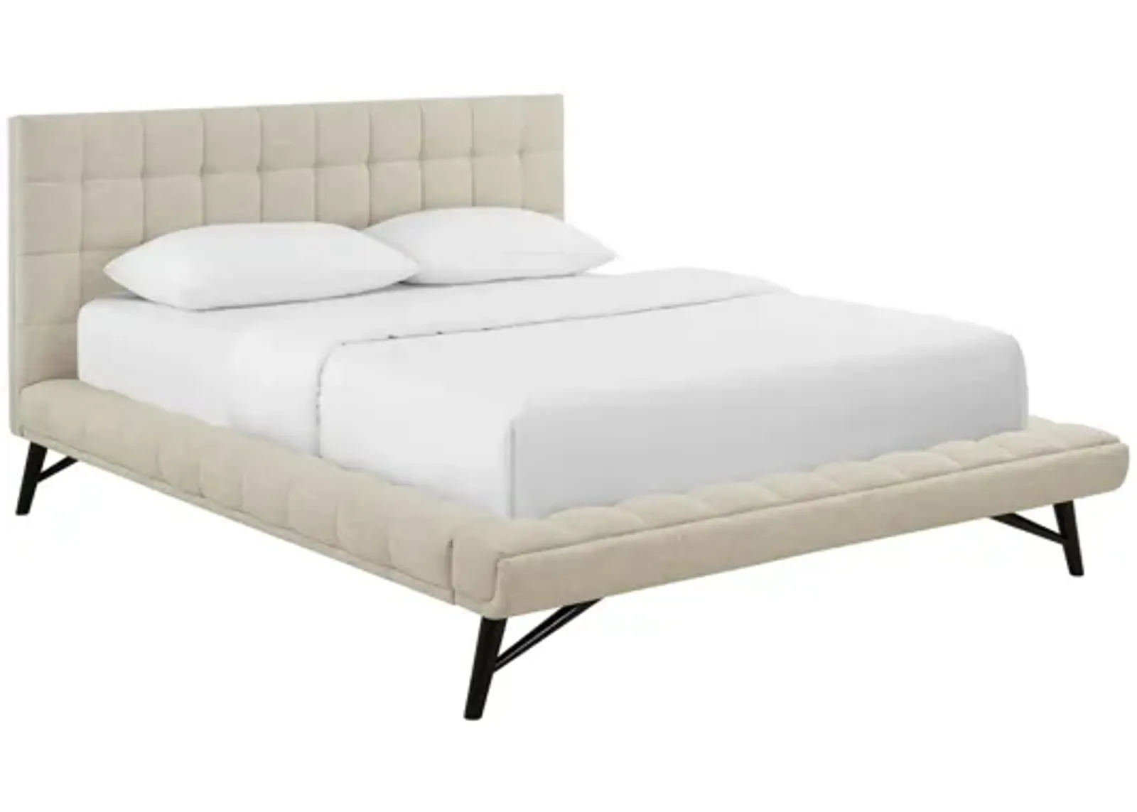 Julia Biscuit Tufted Upholstered Fabric Queen Platform Bed