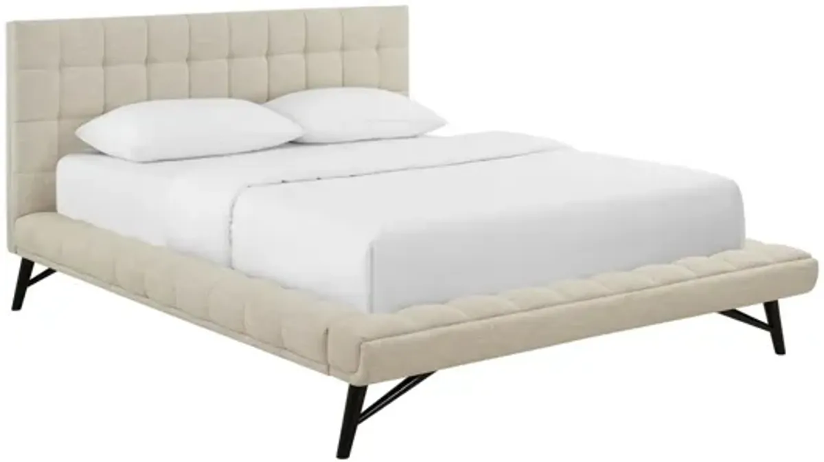 Julia Biscuit Tufted Upholstered Fabric Queen Platform Bed