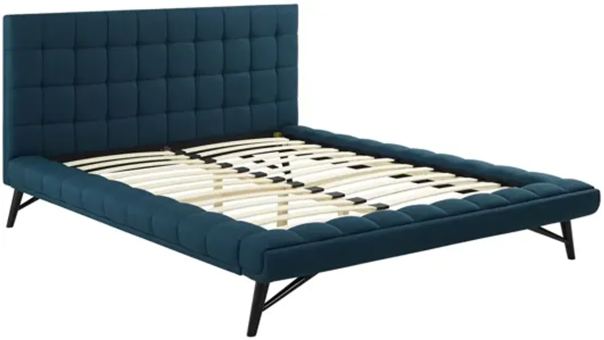 Julia Biscuit Tufted Upholstered Fabric Queen Platform Bed