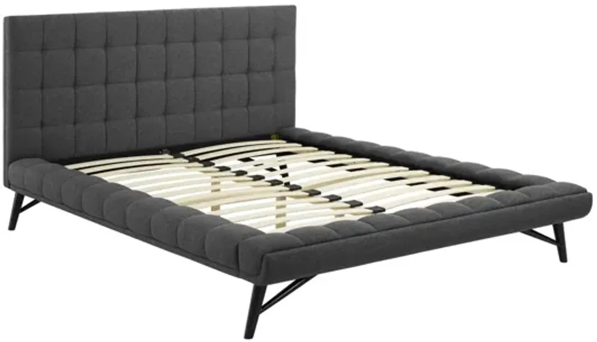 Julia Biscuit Tufted Upholstered Fabric Queen Platform Bed