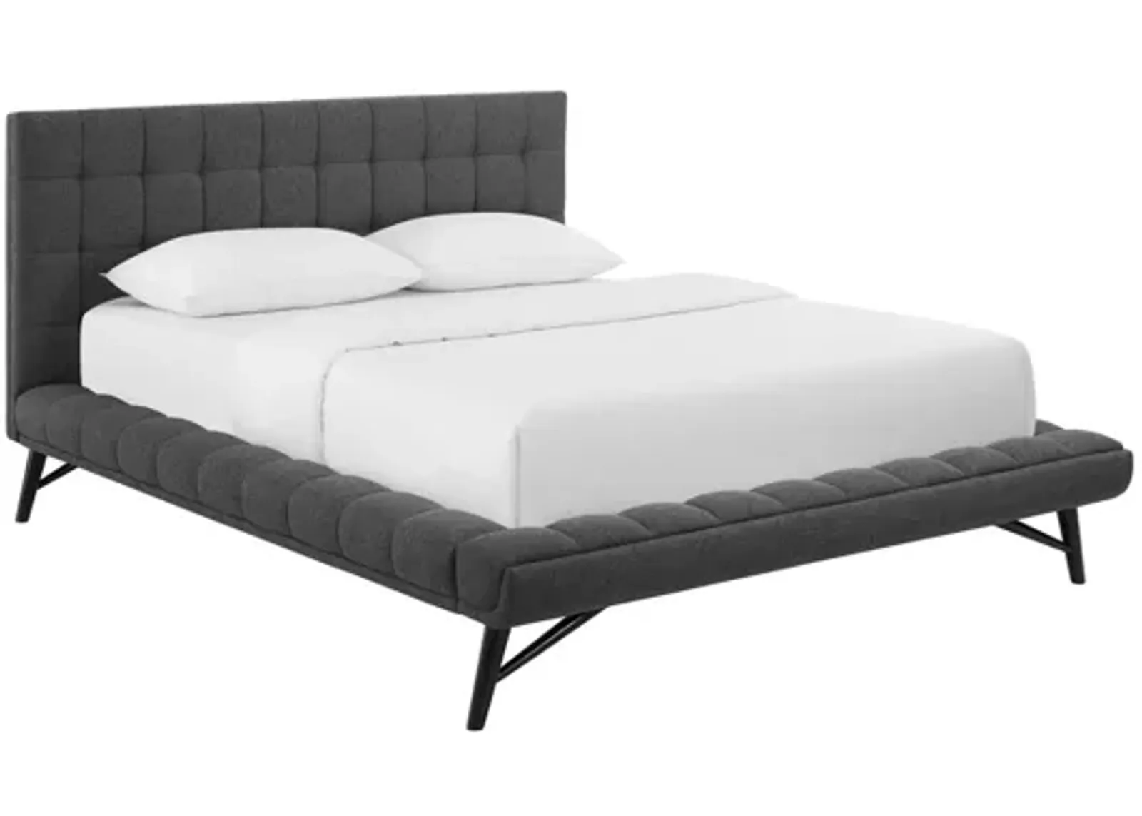 Julia Biscuit Tufted Upholstered Fabric Queen Platform Bed