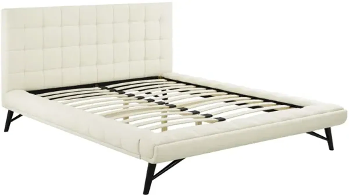 Julia Biscuit Tufted Upholstered Fabric Queen Platform Bed