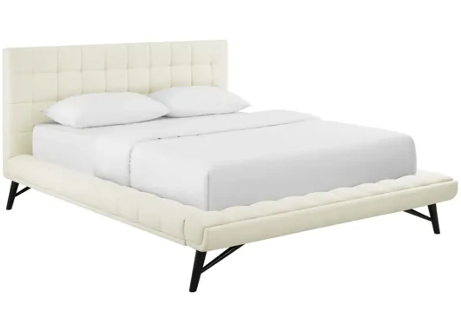 Julia Biscuit Tufted Upholstered Fabric Queen Platform Bed