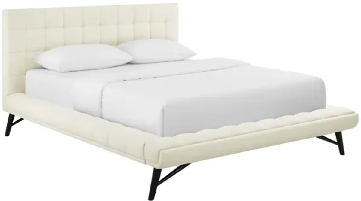 Julia Biscuit Tufted Upholstered Fabric Queen Platform Bed