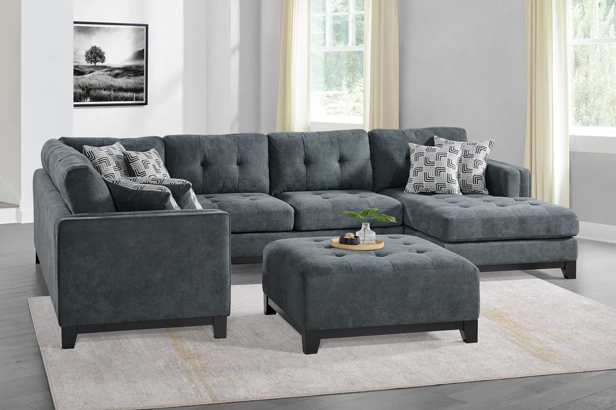 Cleo Navy 3-Piece Sectional + Free Ottoman