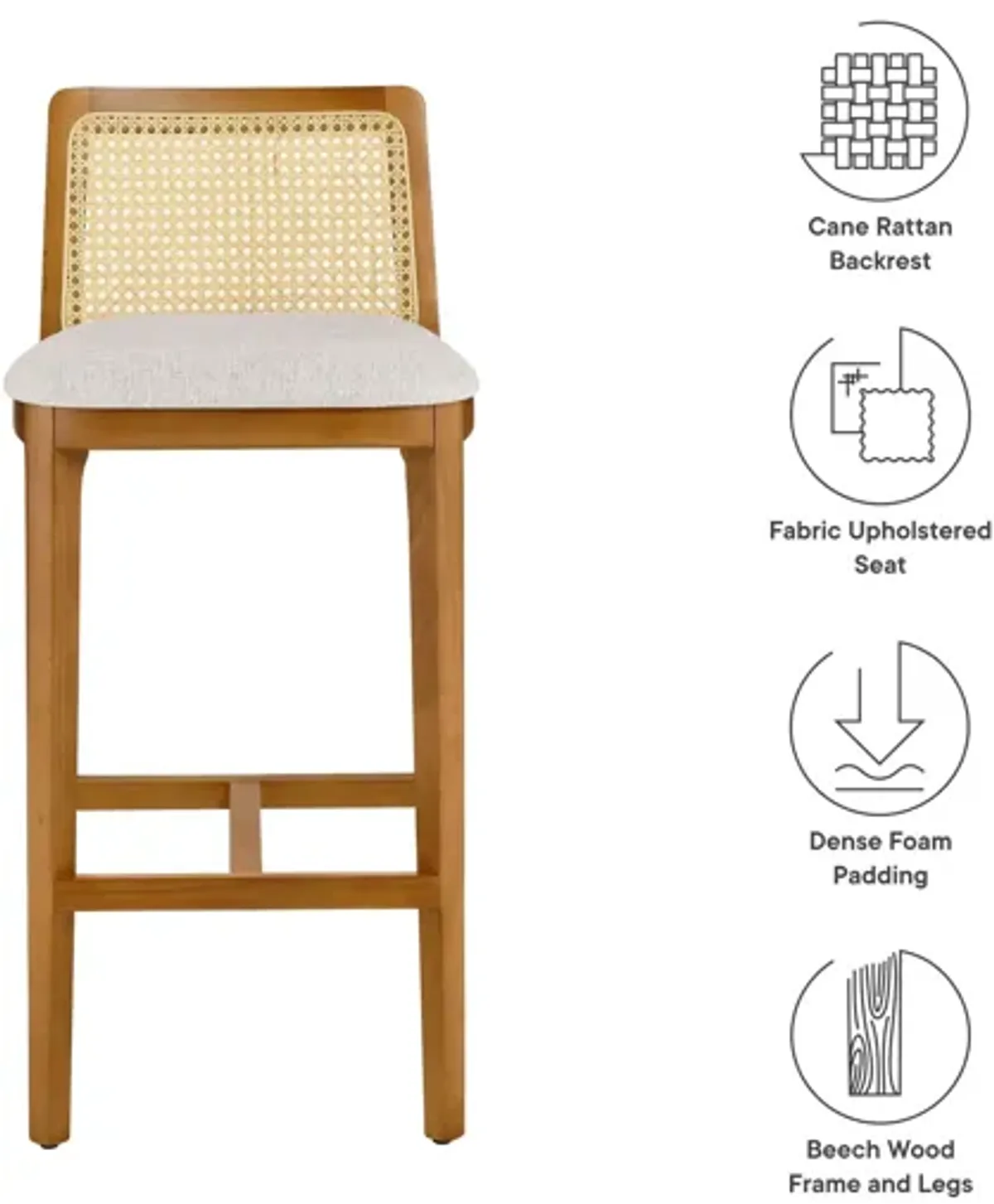 Monarch Wood and Rattan Bar Stool