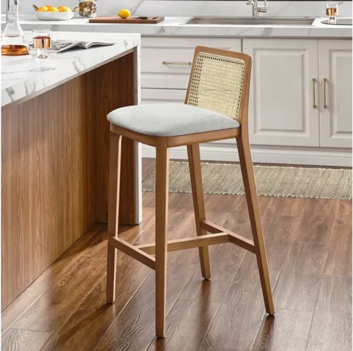 Monarch Wood and Rattan Bar Stool