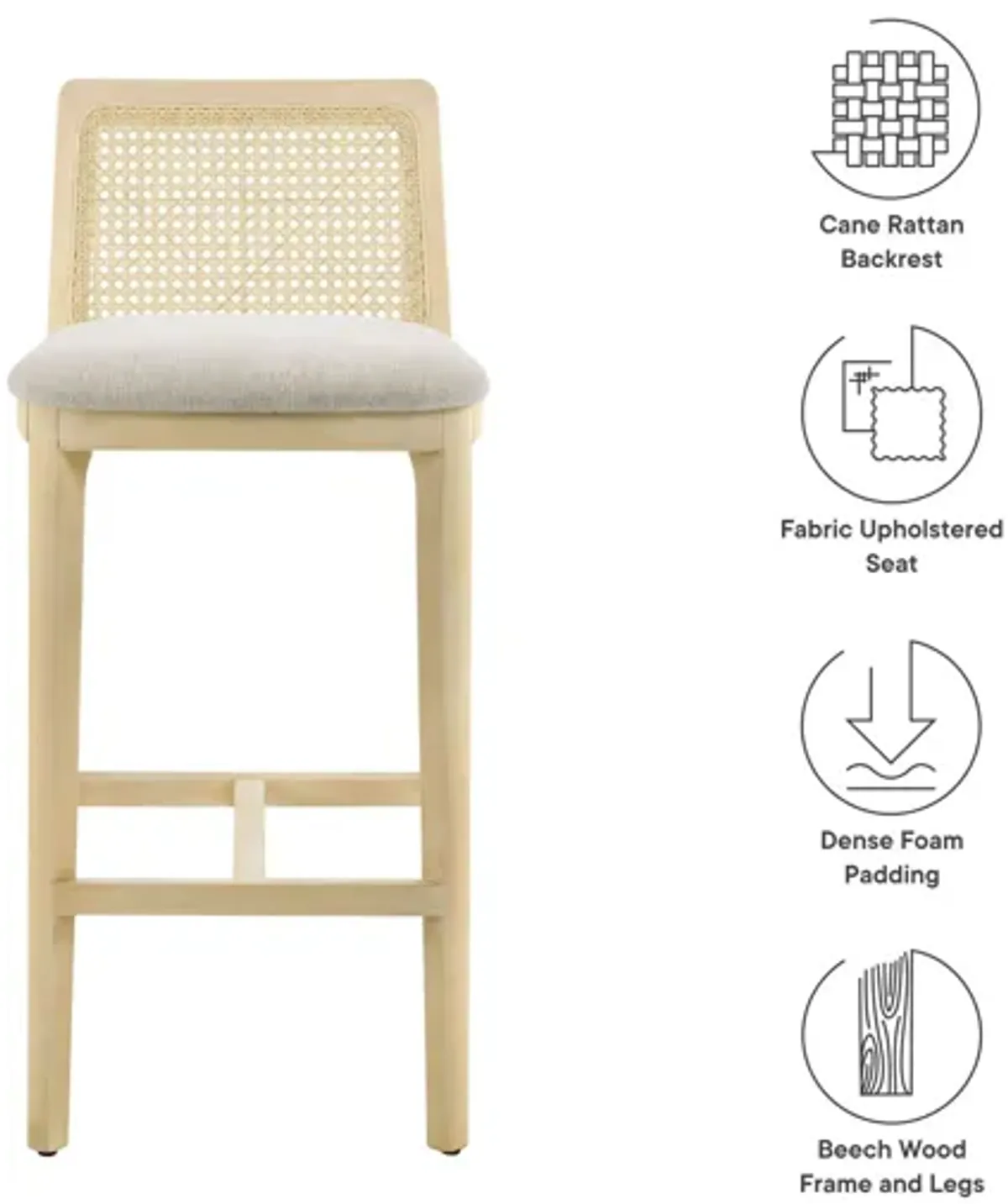 Monarch Wood and Rattan Bar Stool