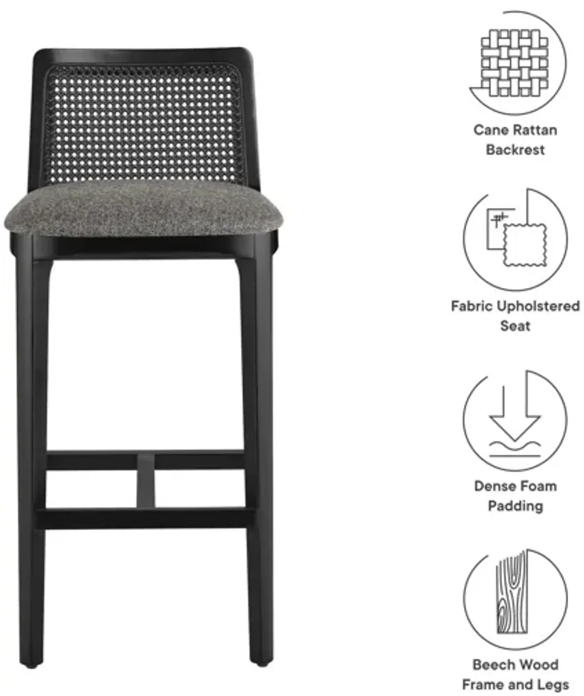 Monarch Wood and Rattan Bar Stool