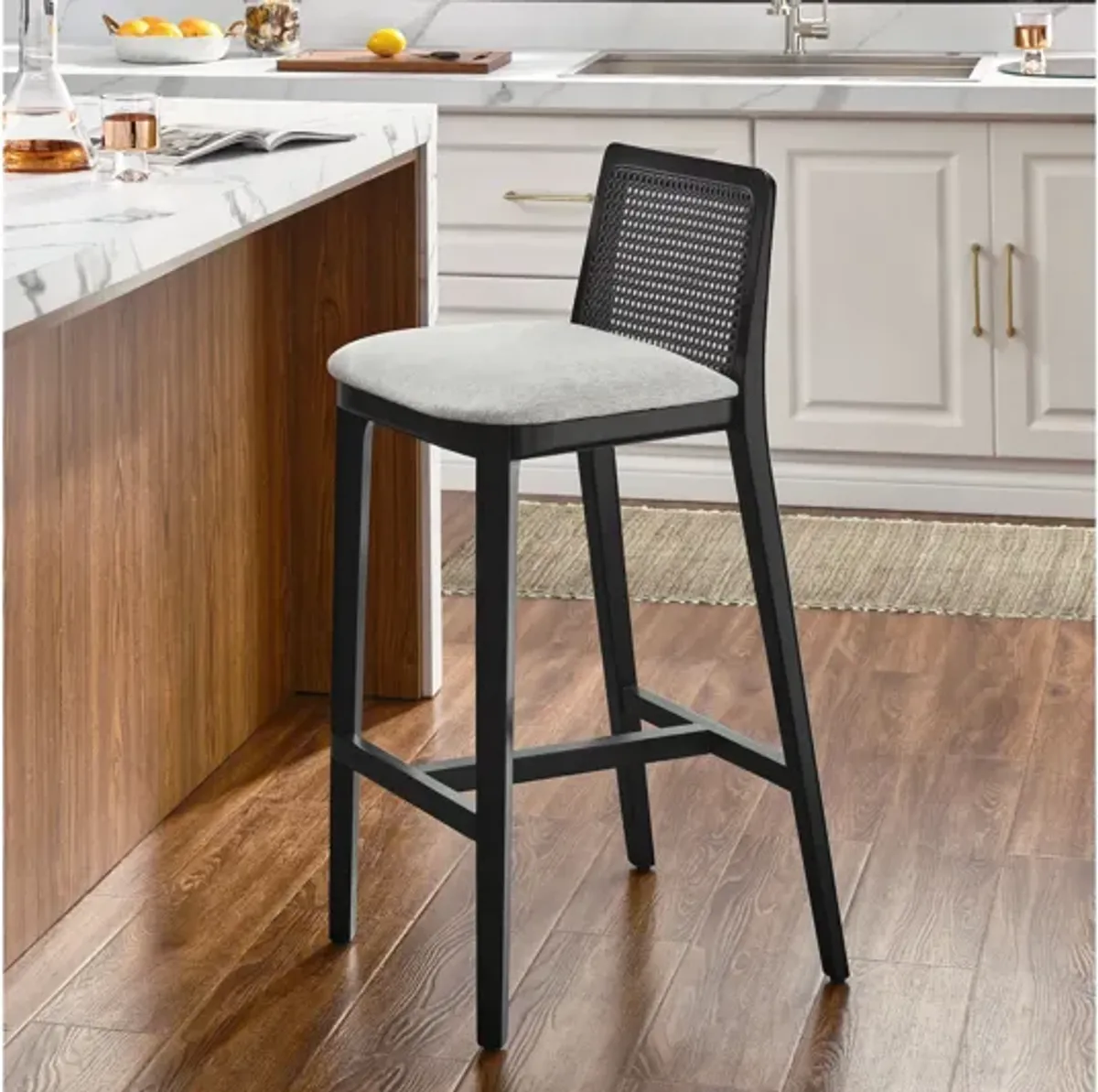 Monarch Wood and Rattan Bar Stool