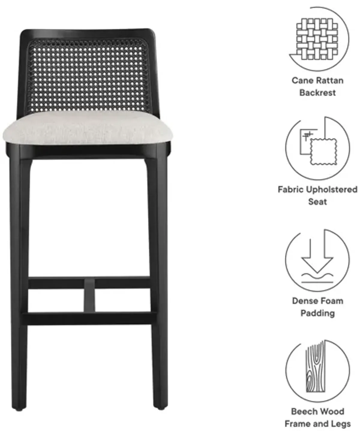 Monarch Wood and Rattan Bar Stool