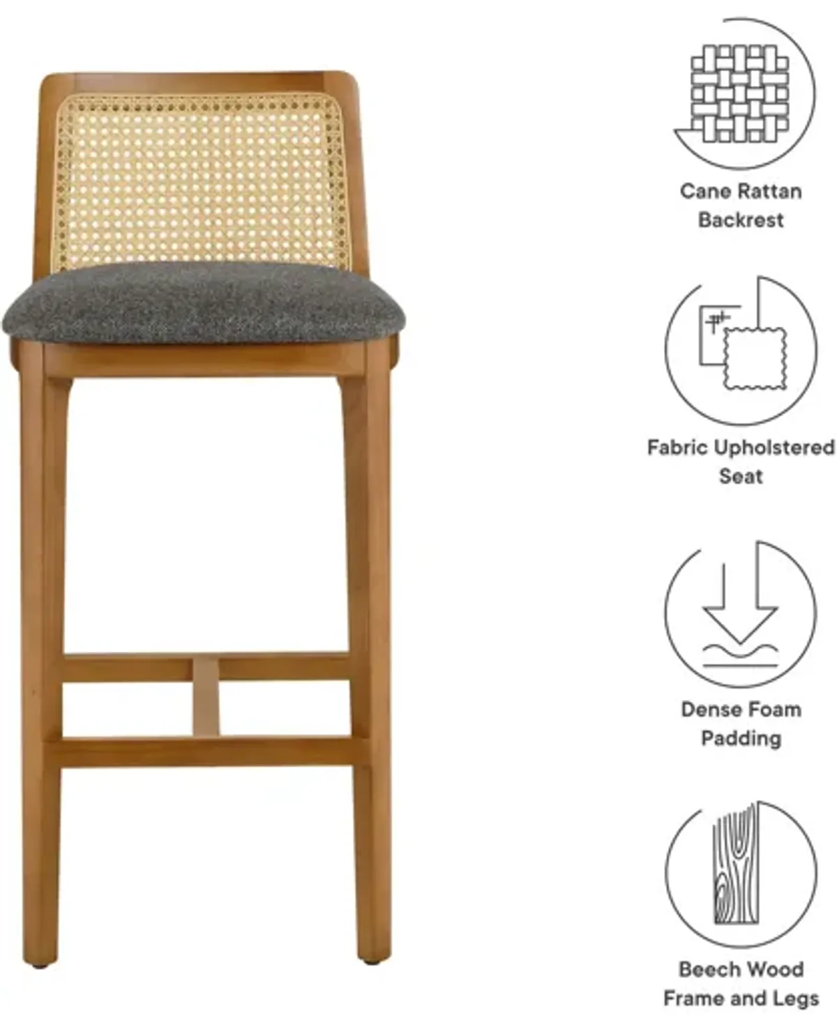 Monarch Wood and Rattan Bar Stool