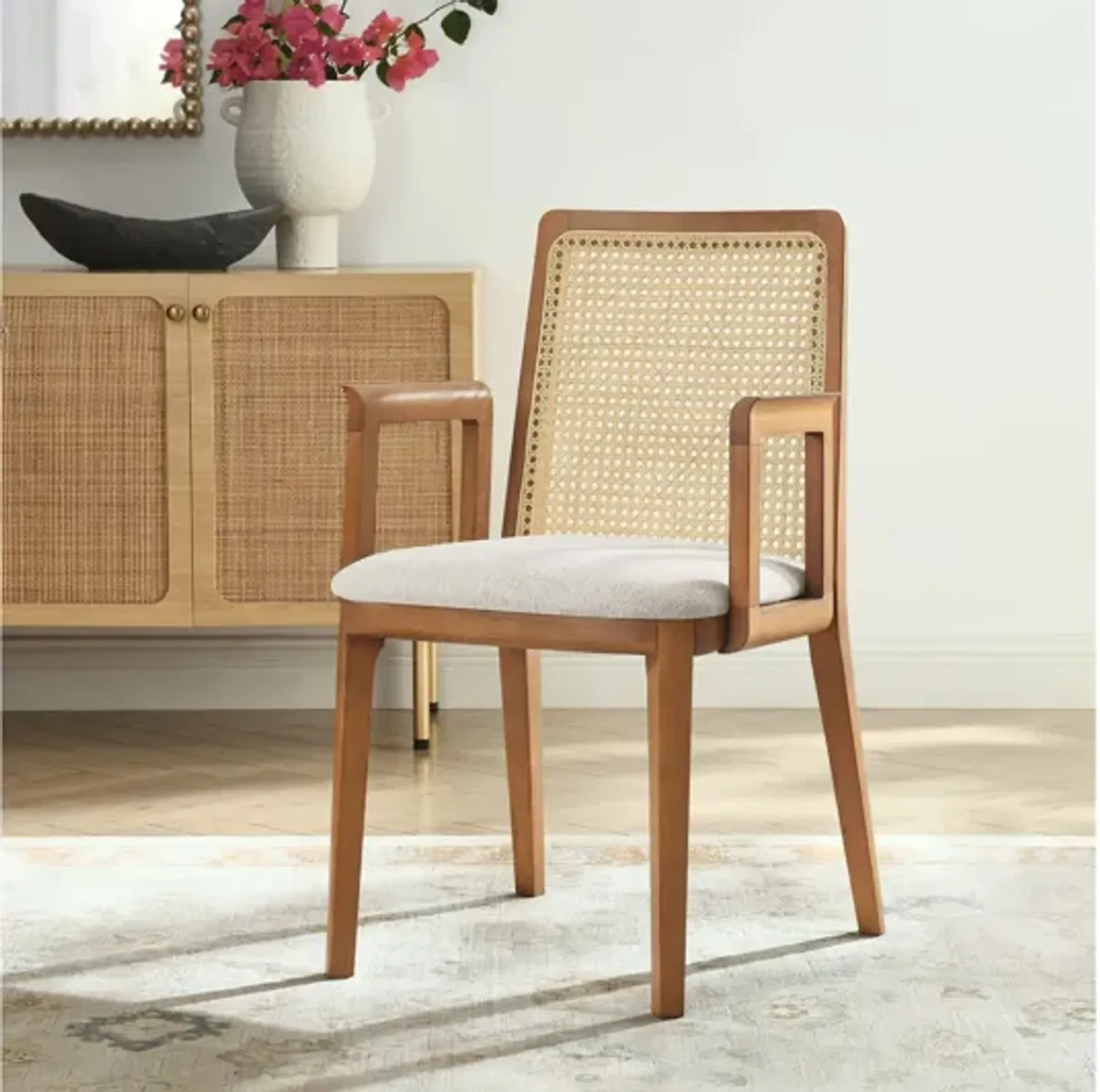 Monarch Wood and Rattan Dining Armchair